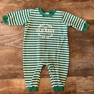 One Piece Green & White Striped Jumpsuit